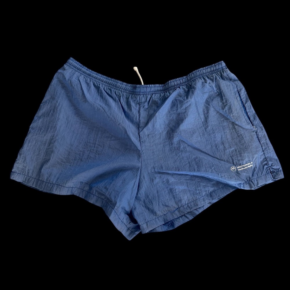 Vintage 90's Motorola Blue Nylon Athletic Shorts Mens XL Tech Logo